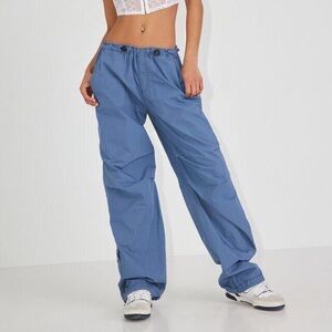 Garage Blue Parachute Pants Low Rise Baggy Cargo